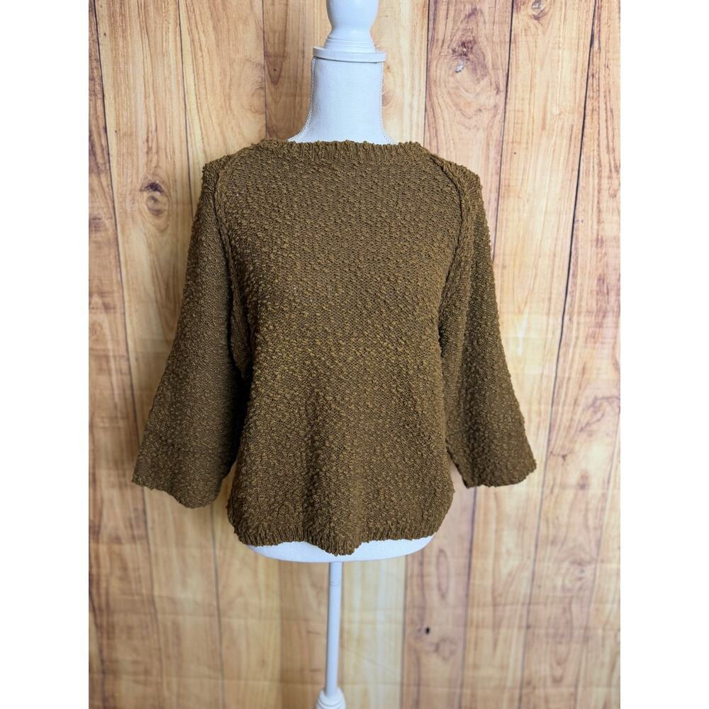 Carole Little Boucle Texture Sweater 3/4 Sleeves Brown Women's Size S